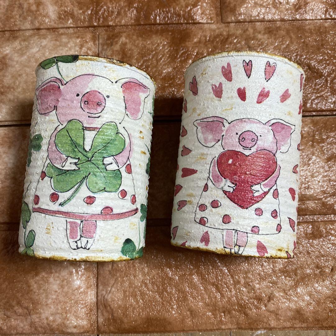 リメ鉢作家さん缶·木箱鉢2個セット リメ缶 リメ鉢 ブタさん(^^)2個セット - メルカリ