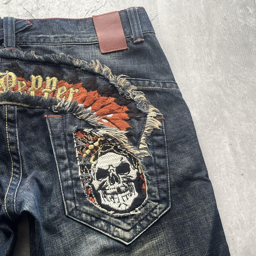 パンツ 00s archive grunge fade skull denim y2k
