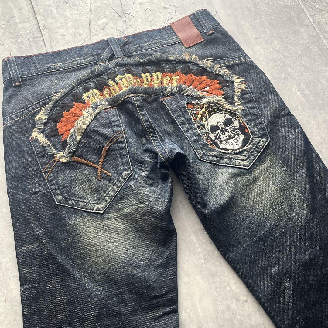 パンツ 00s archive grunge fade skull denim y2k