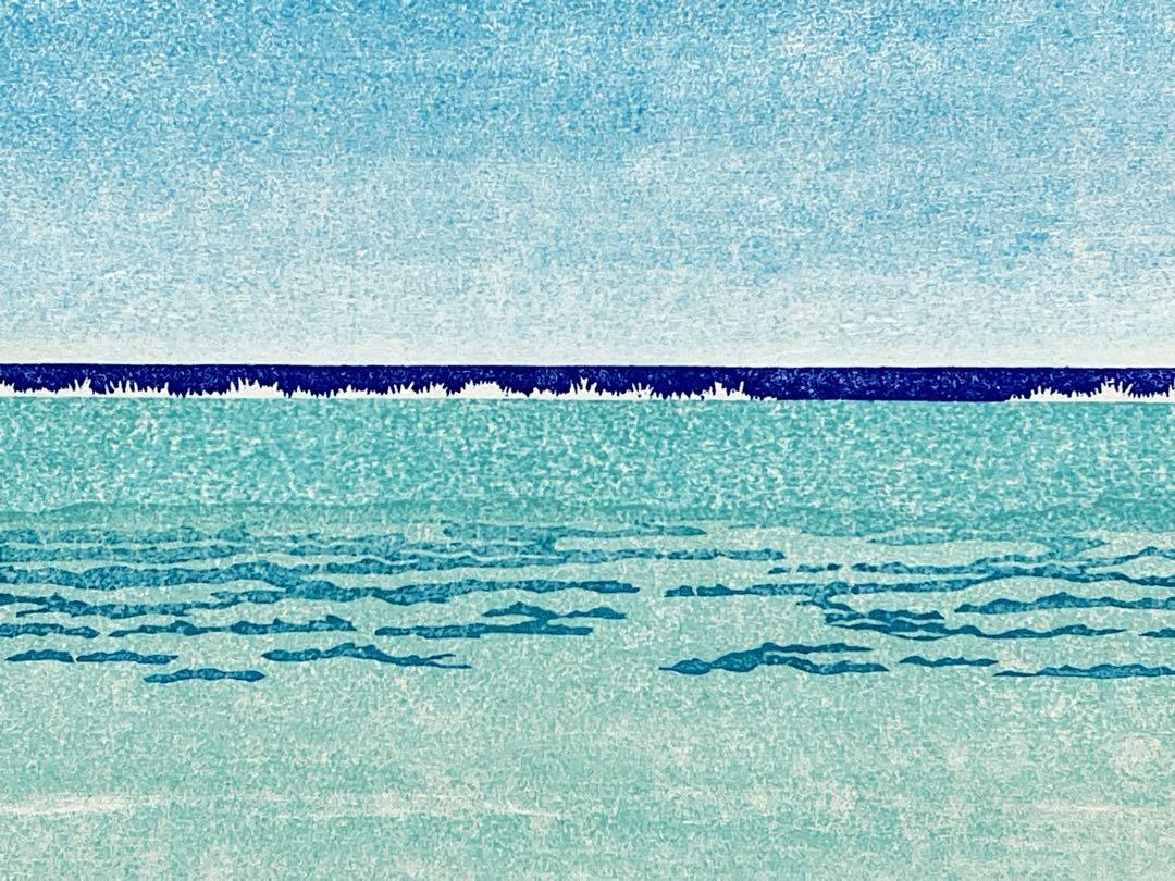 木版画『Peaceful blue 』 かわいい新作 木版画『Peaceful blue 日本の木版画、版画、木