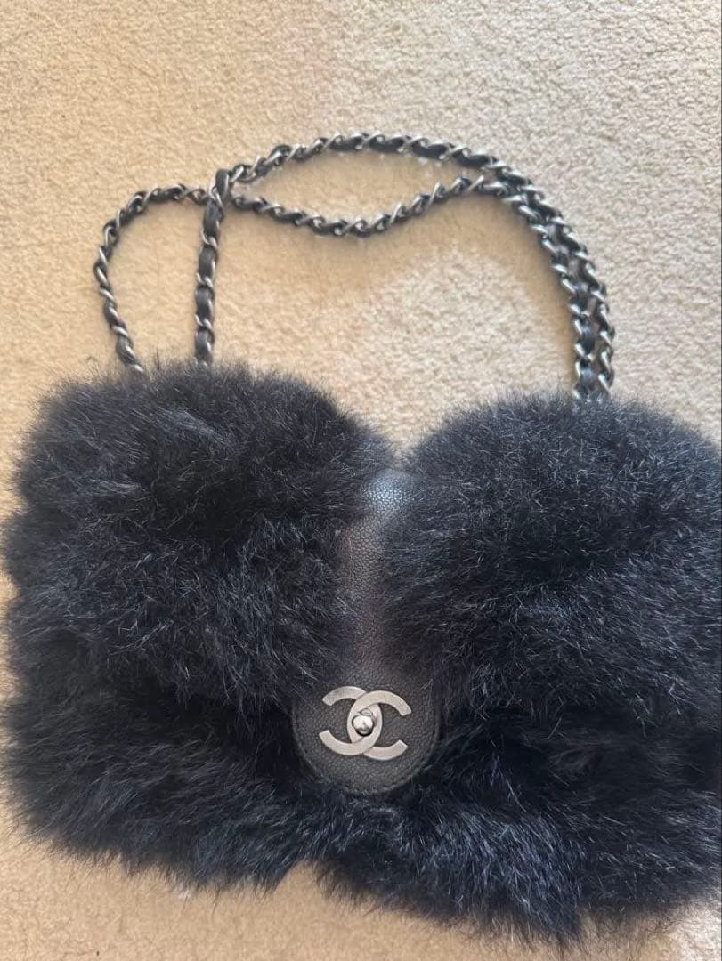 CHANEL 黒 ファー ショルダーバッグ