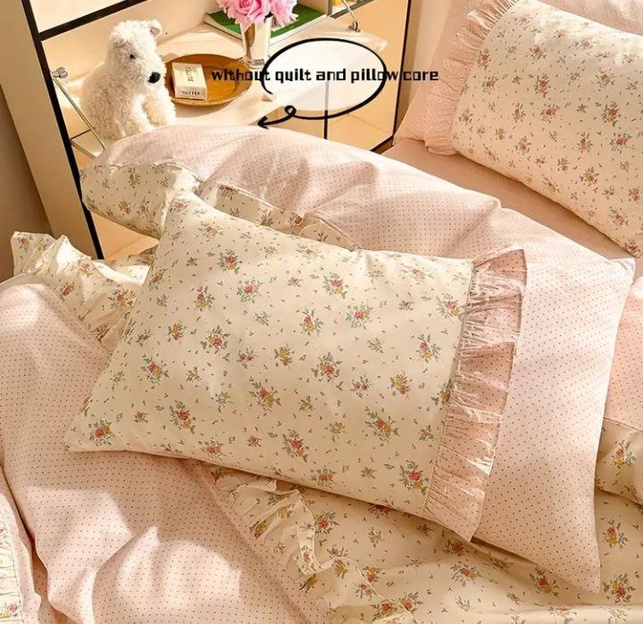 新品★綿100%クリームミニ薔薇とピンク水玉レースシングル掛け布団枕カバーセット