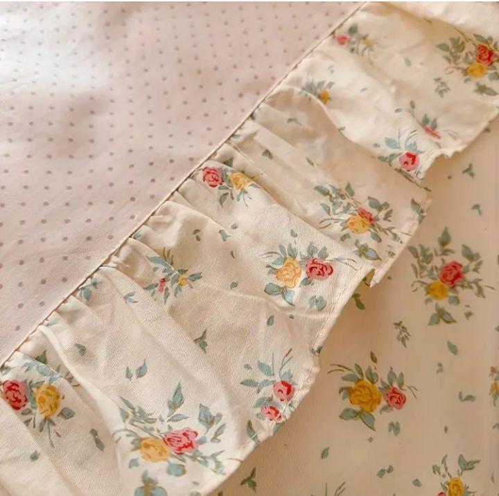 新品★綿100%クリームミニ薔薇とピンク水玉レースシングル掛け布団枕カバーセット