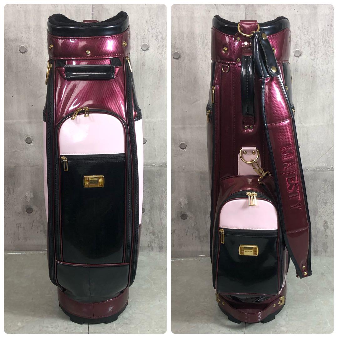 MAJESTY　キャディバッグ　カート式　エナメル素材　ワインレッド系　5分割