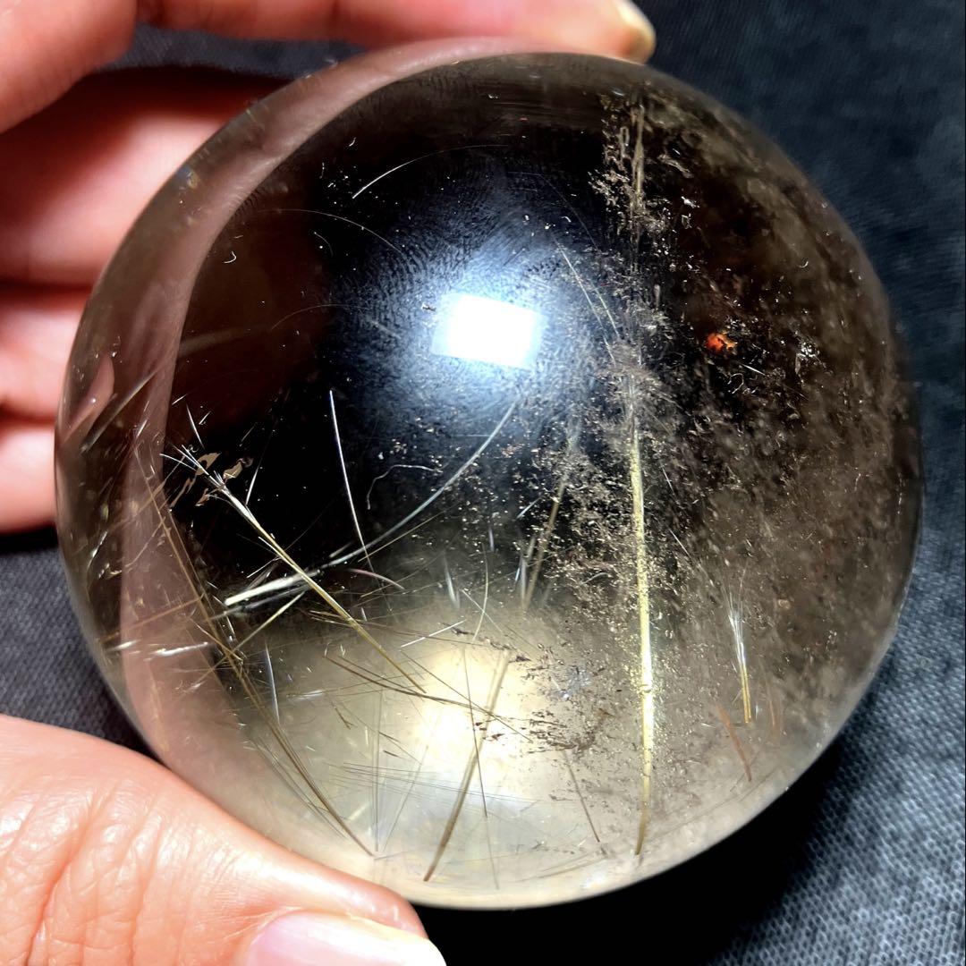 大玉 61mm 虹入りゴールドルチルクォーツ 金針水晶