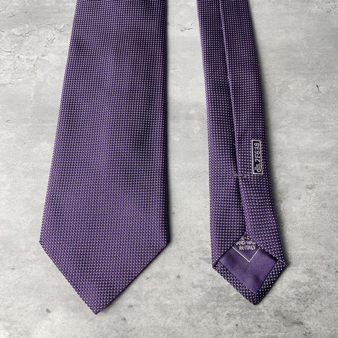 美品 Brioni ブリオーニ ピンドット ソリッド ネクタイ パープル 紫