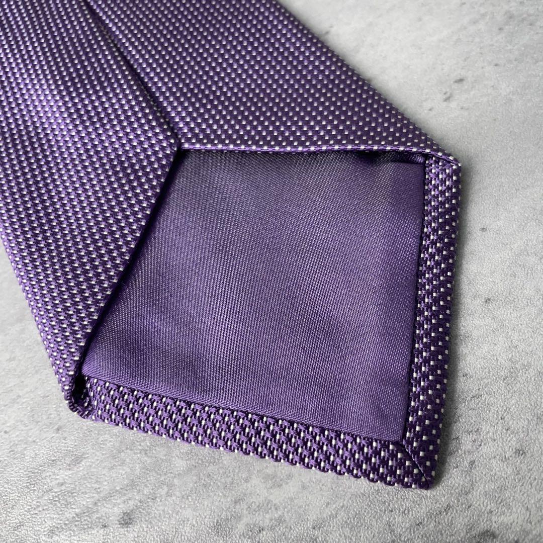 美品 Brioni ブリオーニ ピンドット ソリッド ネクタイ パープル 紫