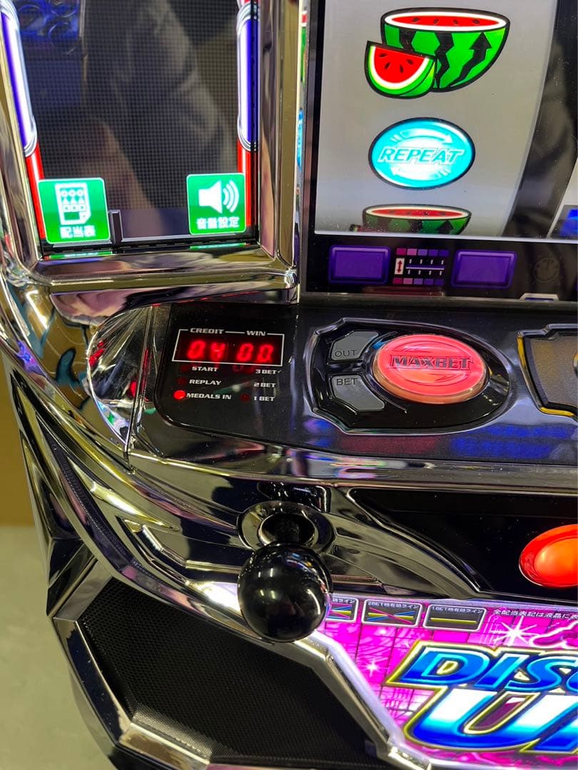 大感謝セール】 パチスロ実機 ディスクアップ(紫) コイン不要機付 家庭