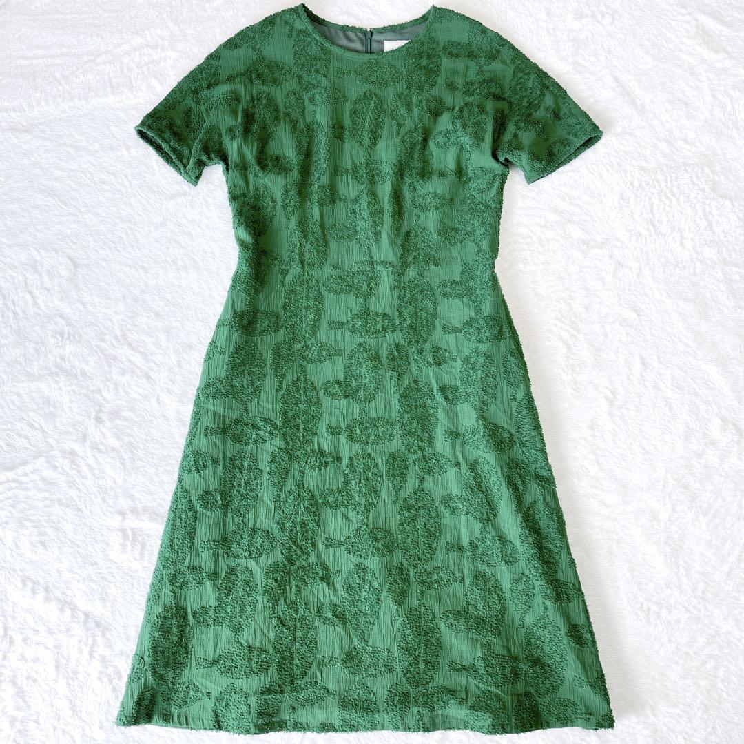 【極美品】サリースコット 刺繍ワンピース ボタニカル 半袖　グリーン