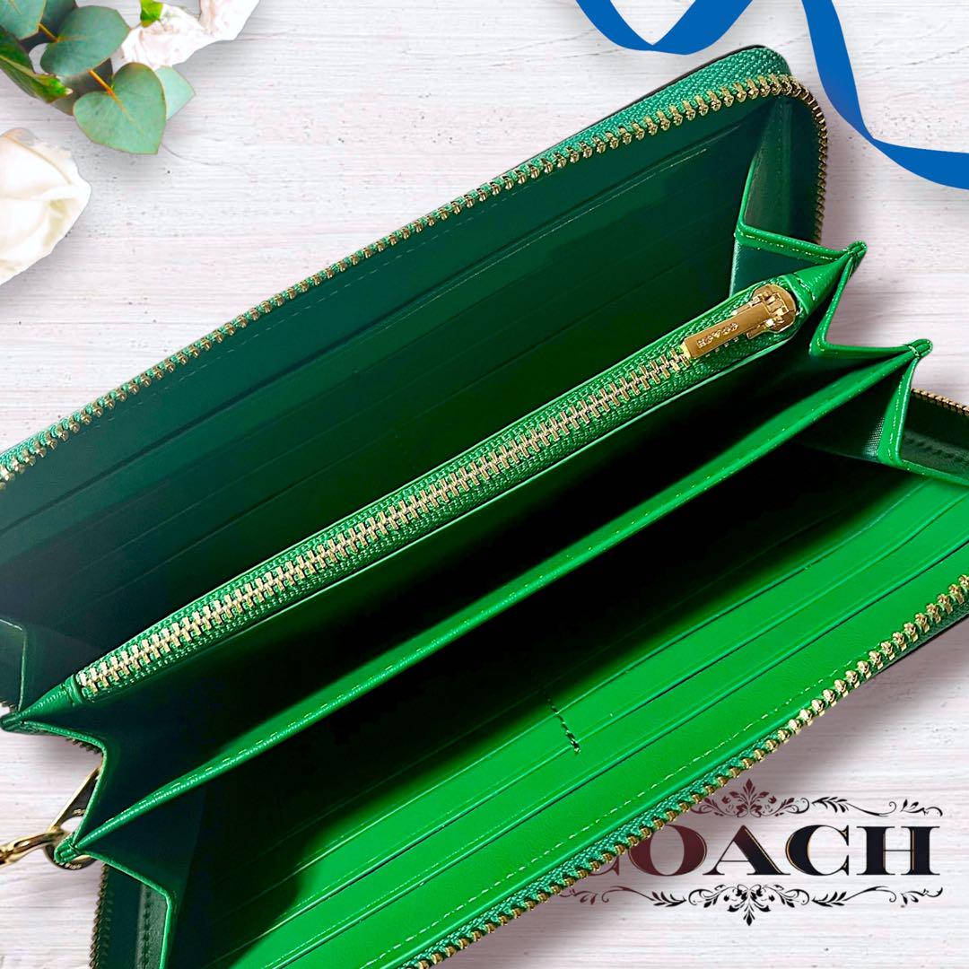 COACH ワンカラー シンプル 長財布 みどり リストレット