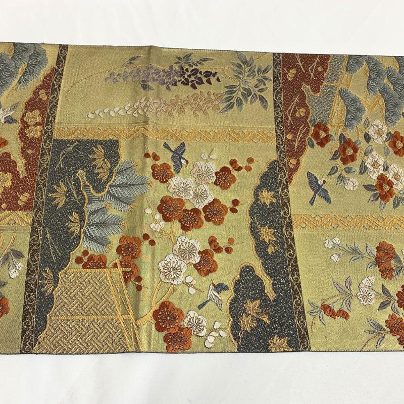 袋帯 金糸 金彩 色紙道長四季の彩文 松 桔梗 花柄 フォーマル NO-1418 袋帯 金糸 金彩 色紙道長四季の彩文 松 桔梗 花柄 フォーマル NO