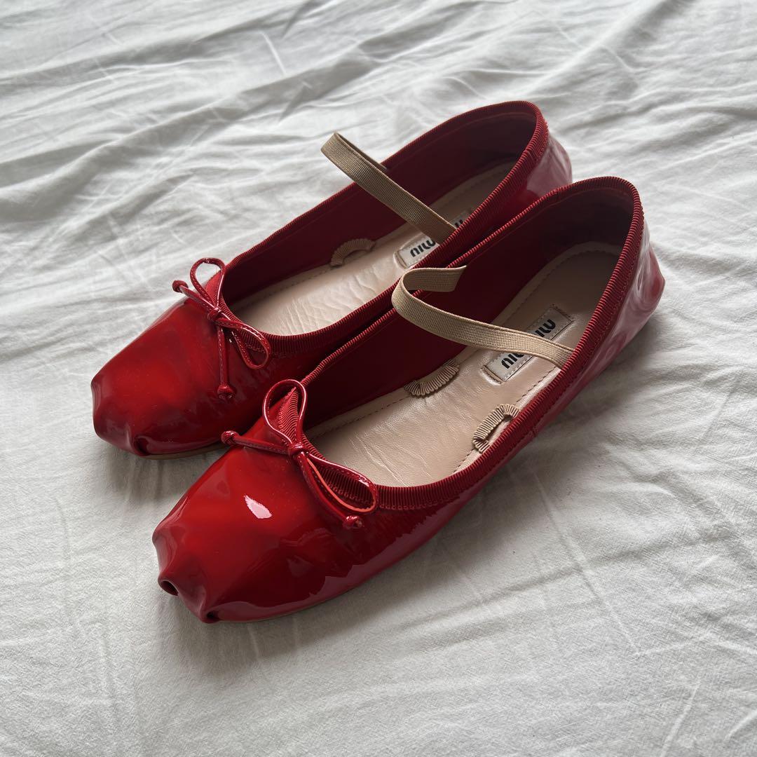 miu miu mary jane patent flat shoes red
