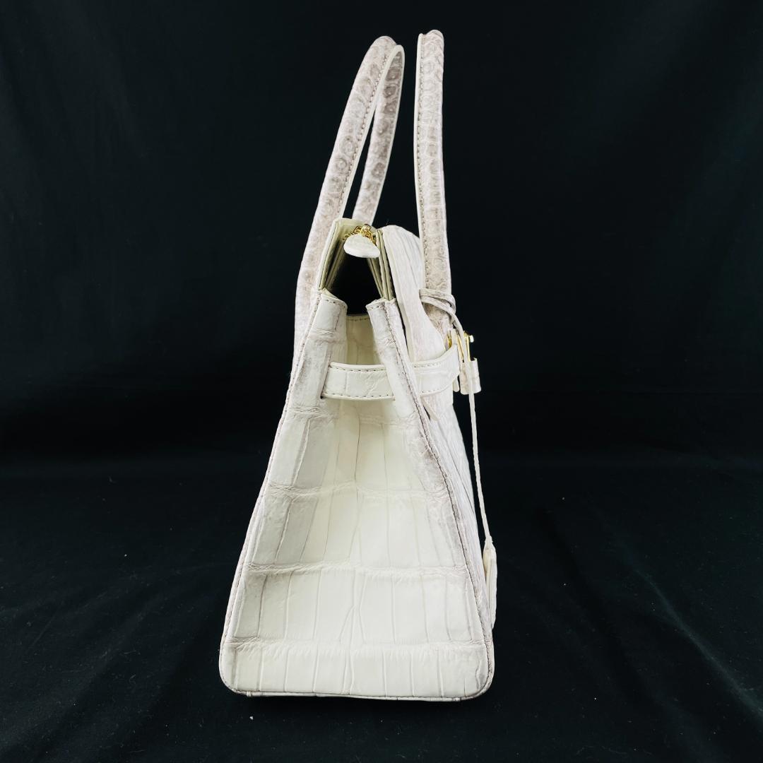 希少】ヒマラヤ クロコダイル バッグ ハンド ショルダー 白