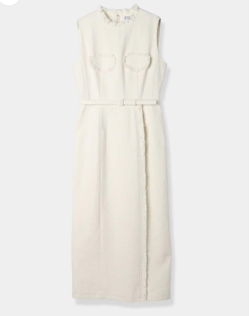 Belted fringe tweed Dress ベルト付き