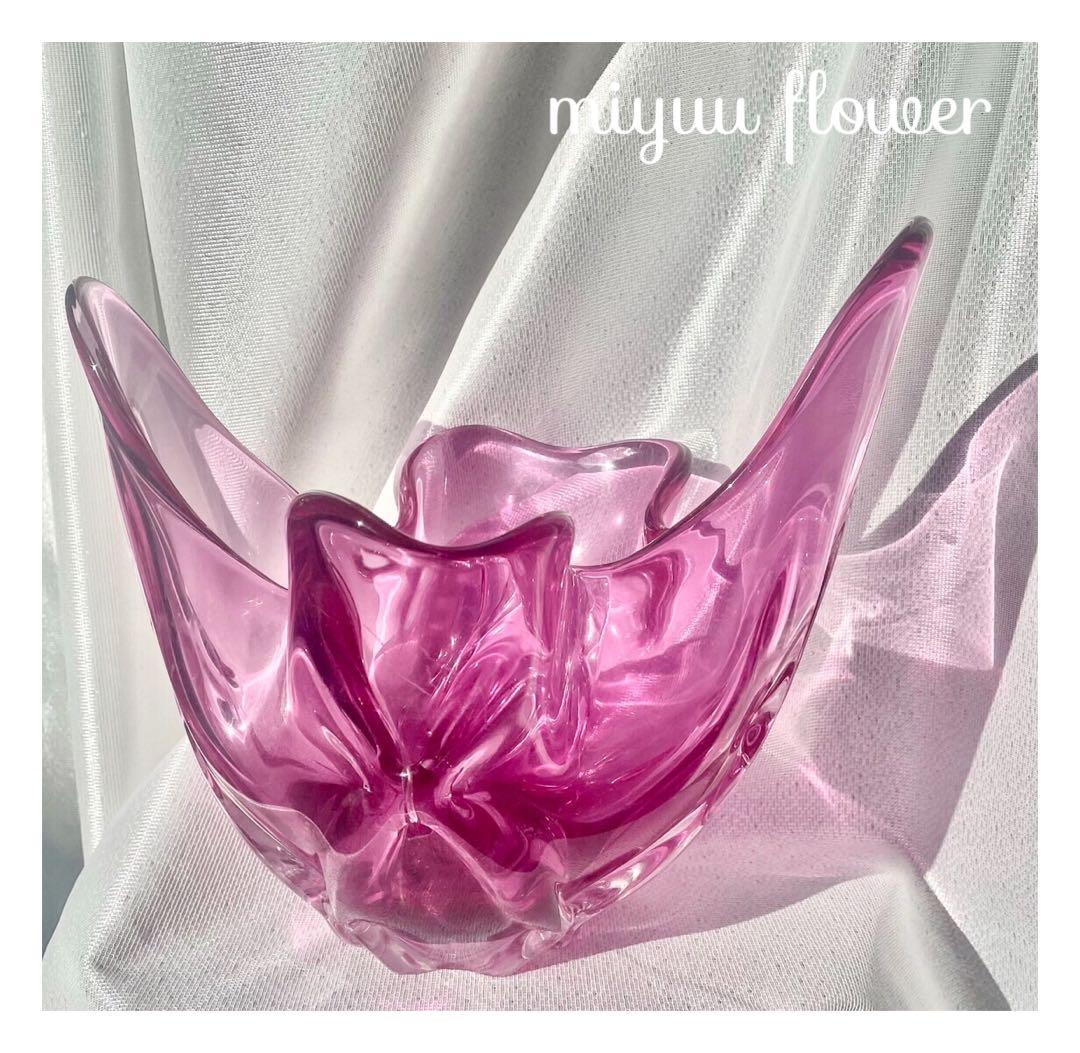 【miyuu vintage】ピンクウェーブ フラワーベース 花瓶