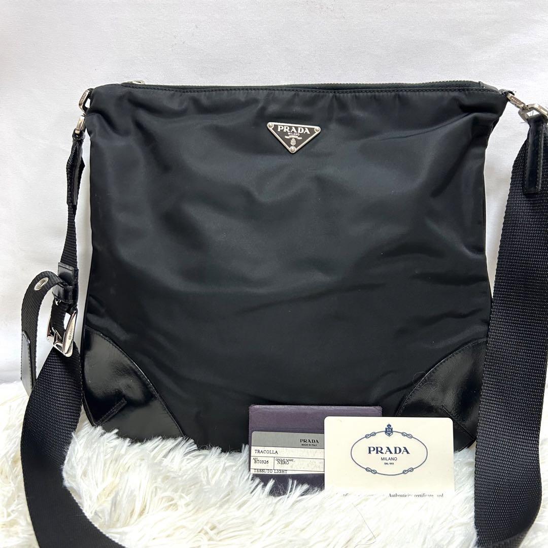 日本初の 希少 PRADA レザー ナイロン ショルダーバッグ ギャランティ バッグ