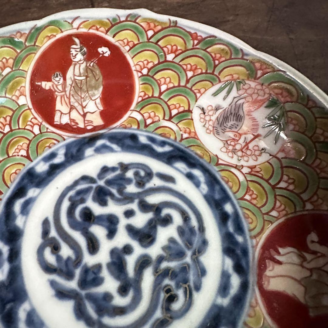レア！】古伊万里 色絵 丸紋 人物図皿 天保嘉永期 Cオ