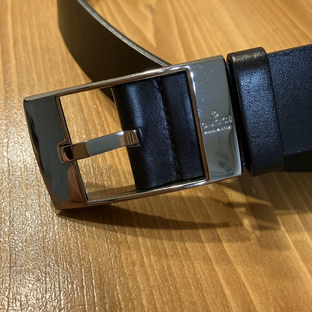 GUCCI レザーベルト スクエアバックル ブラック メンズ