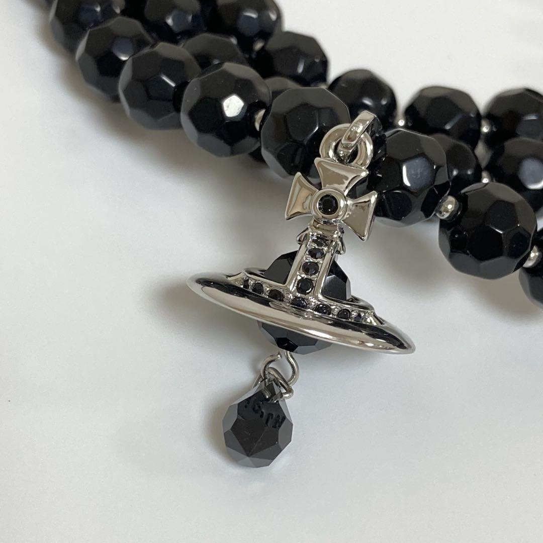 Vivienne Westwood 3連ブラックドロップネックレス　シルバー