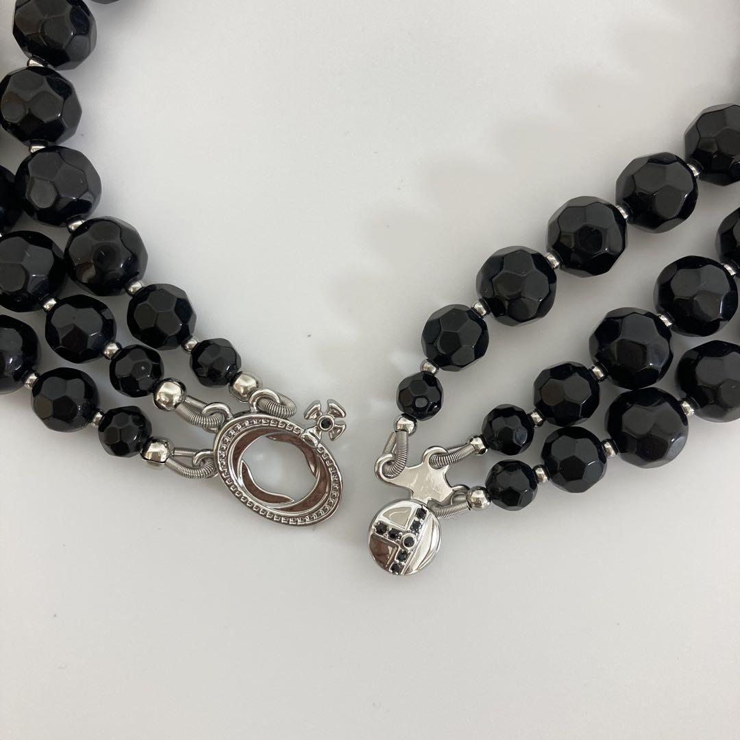 Vivienne Westwood 3連ブラックドロップネックレス　シルバー