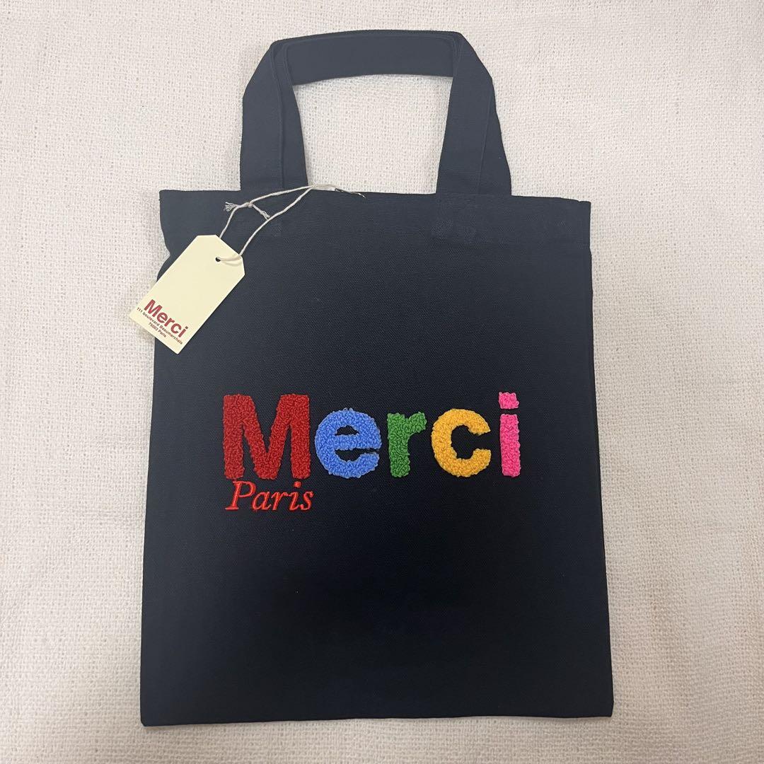 Merci ロゴ入りエコバッグ 黒 ミニサイズ エコバッグ merciバッグ メルシーバッグ ブラック 999z-m-bk