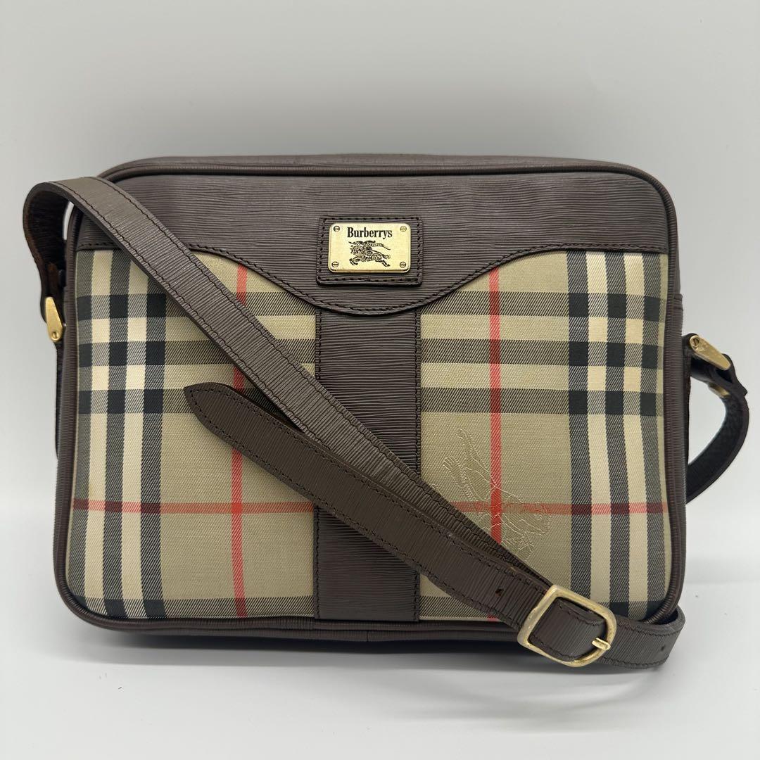 BURBERRY ショルダーバッグノバチェックゴールドロゴプレートブラウン