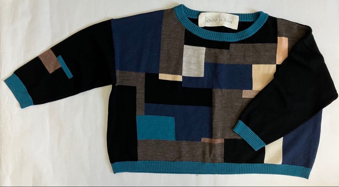 アトリエドゥサボン パッチワークデザイン 五分袖ニット M相当