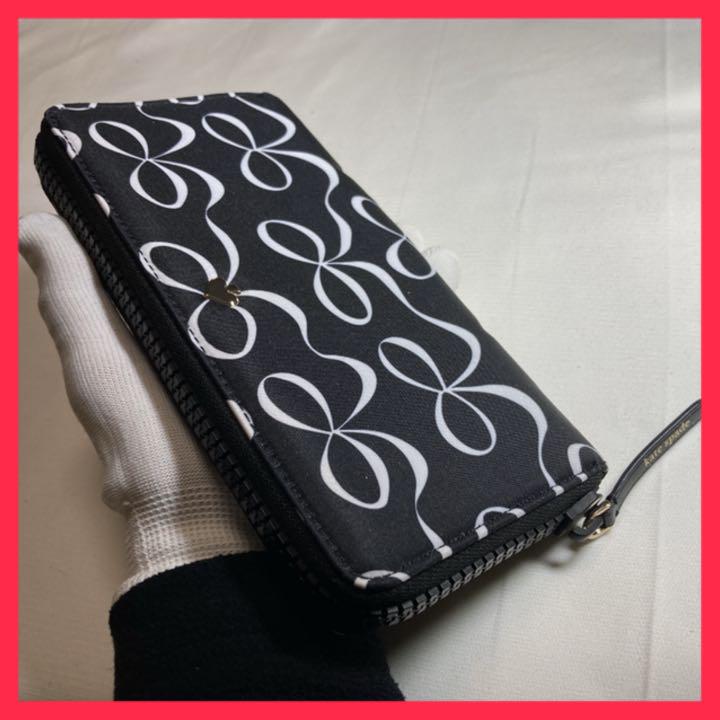 があって 未使用品 黒リボン柄 ラッキーアイテム pRBwg-m44608843612 katespadeNewYork 長財布 ☺ブランド