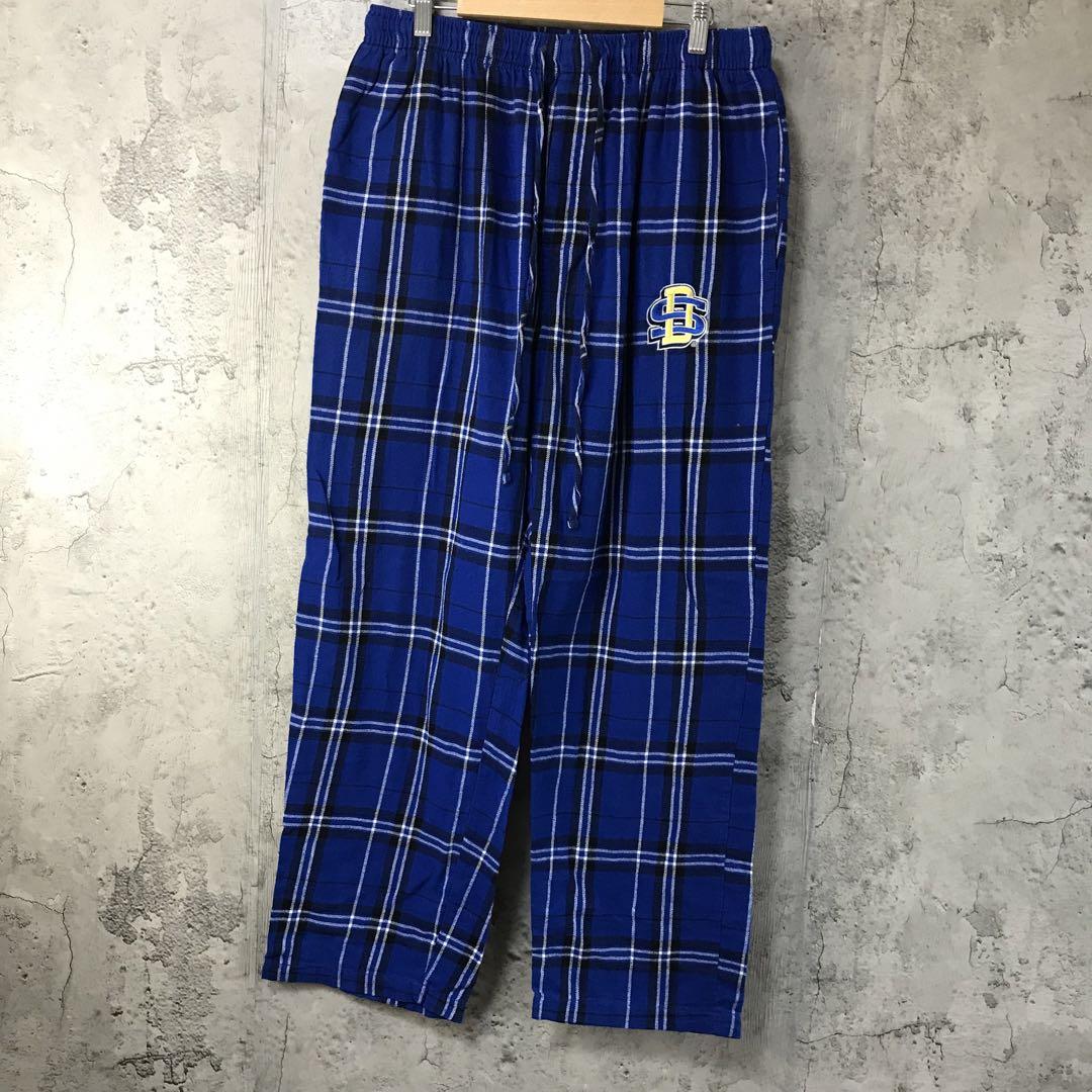 yz124古着　チェックパンツ　パジャマパンツ　青　白　黒　90s Y2K
