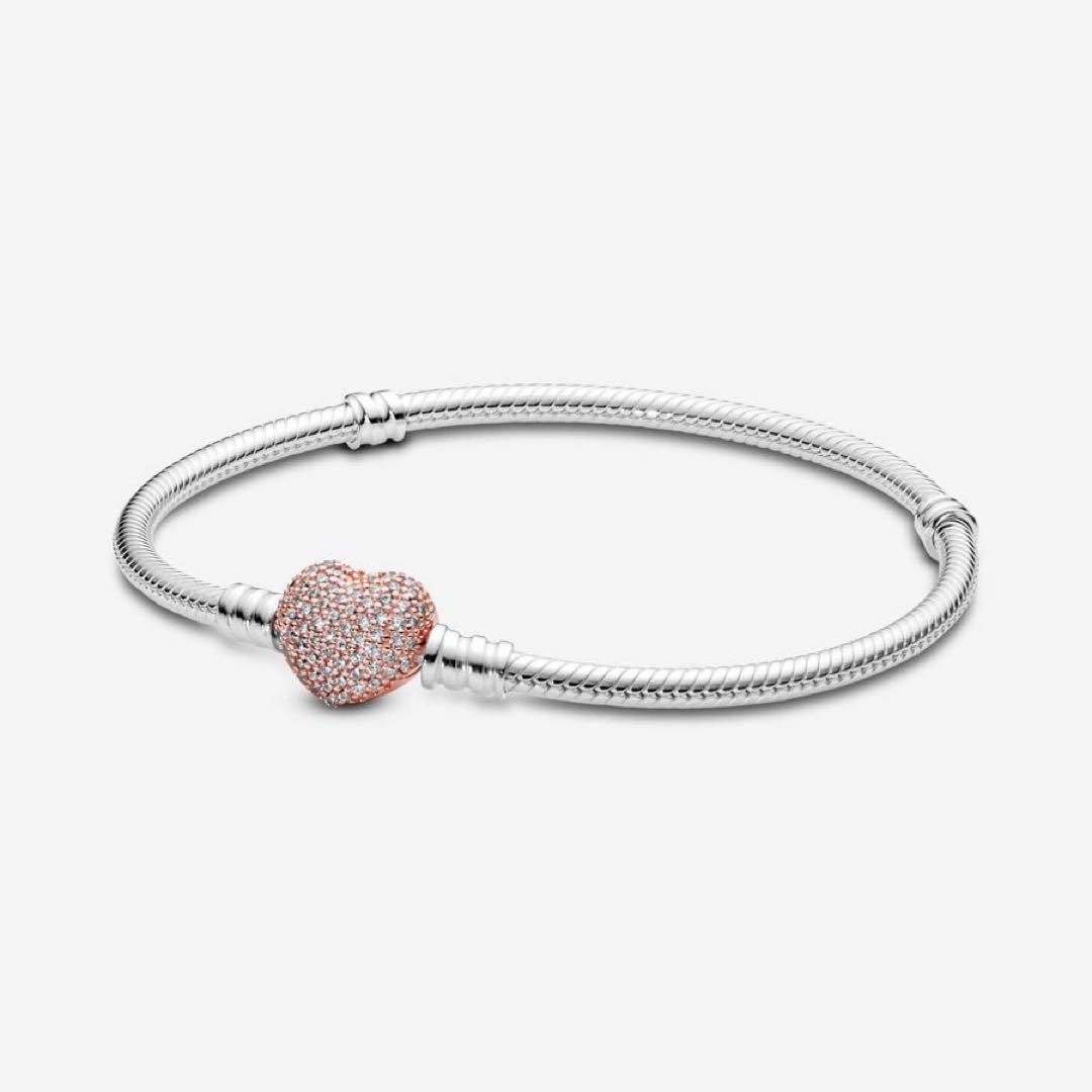 Pandora パヴェ　ハートスネークチェーン　ブレスレット 18(約16cm)