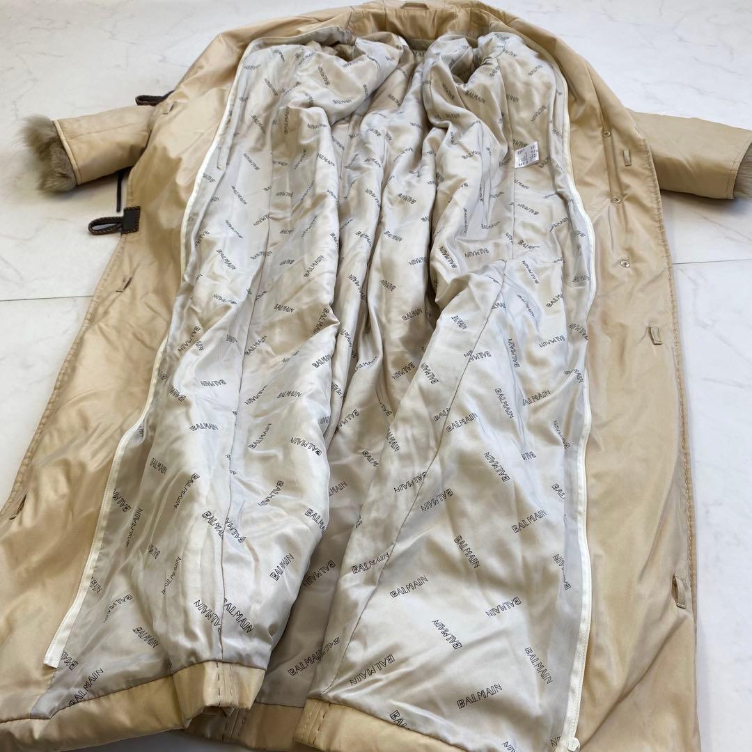 美品★BALMAIN ロングダウンコート シルク ブルーフォックスファー M 美品★BALMAIN ロングダウンコート シルク ブルーフォックスファー M