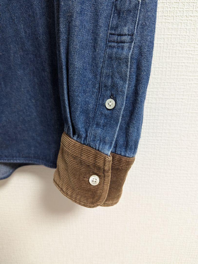 美品　BEAMS PLUS　シャツ　デニム　ラウンドカラー　コーデュロイ襟　M