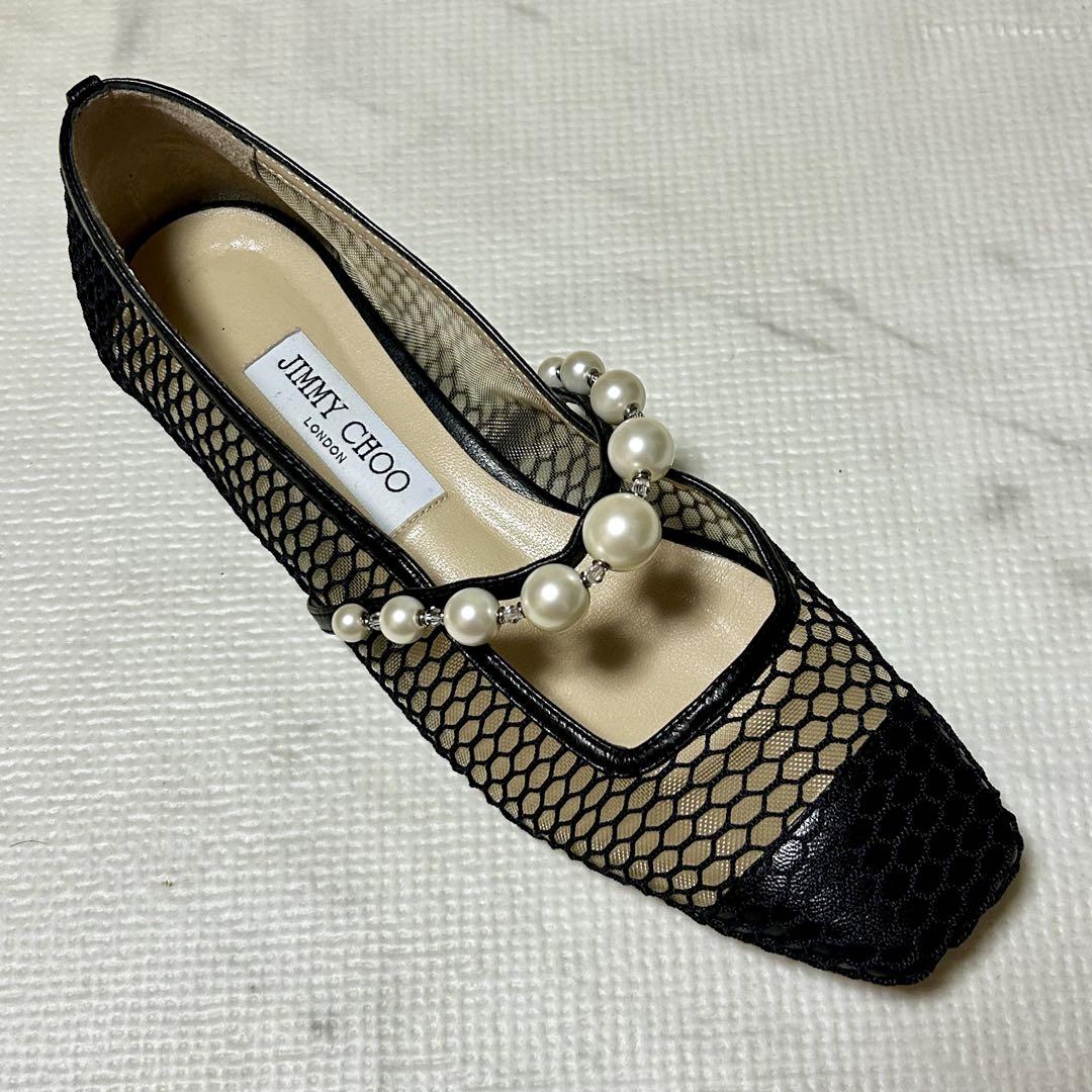 JIMMY CHOO パンプス パール メッシュ ジミーチュウ 37.5 黒