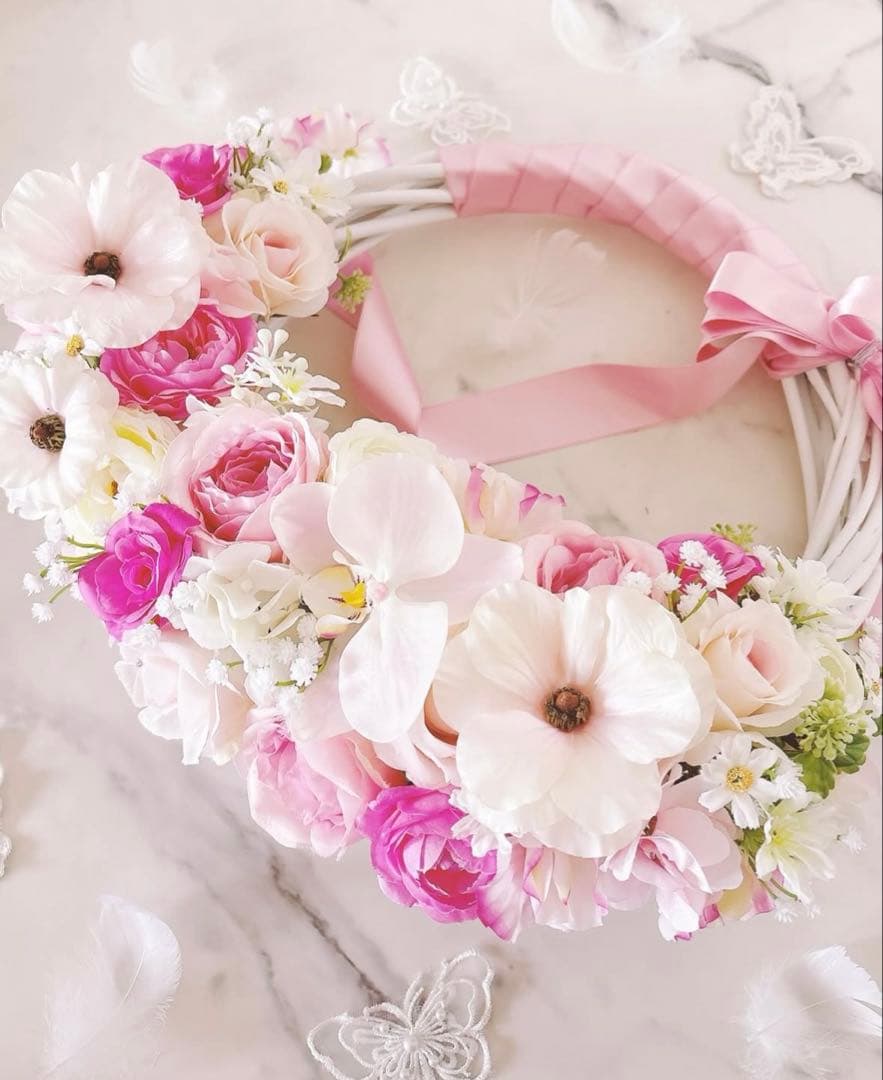 ウエディングブーケ ピンク 造花ブーケ リースブーケ ローズと胡蝶蘭 NEXPOTALLINN_EU