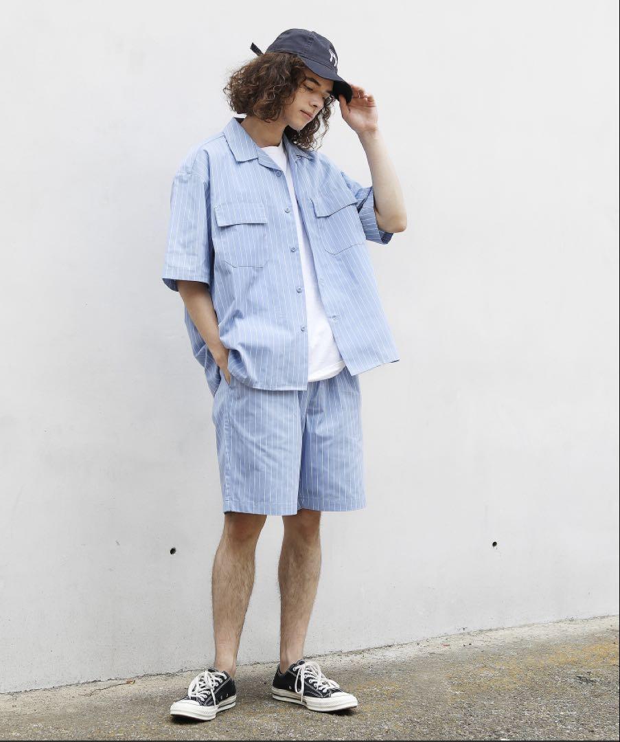 ディッキーズ　セットアップ　ワークシャツ＆ショートパンツ　上下セット　ストライプ
