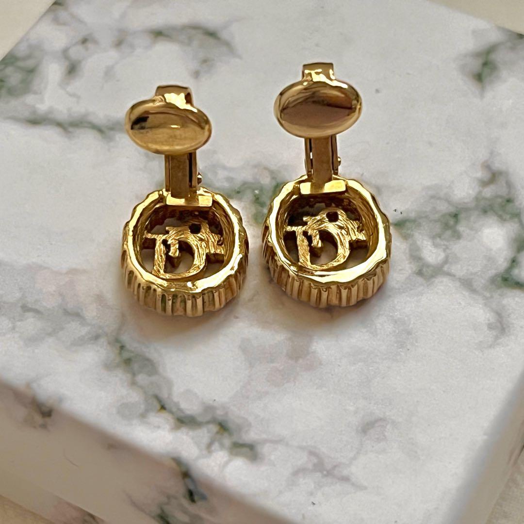 《美品》ヴィンテージ Dior ロゴ クリップイヤリング CDラインストーン
