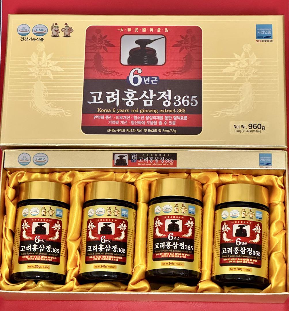 新品6年根紅参365高麗人参　240g x 4本