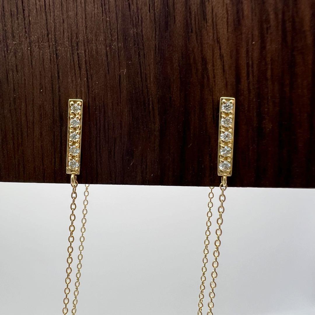 ◇ オールニーク バーチェーンピアス ダイヤ計0.1ct K18