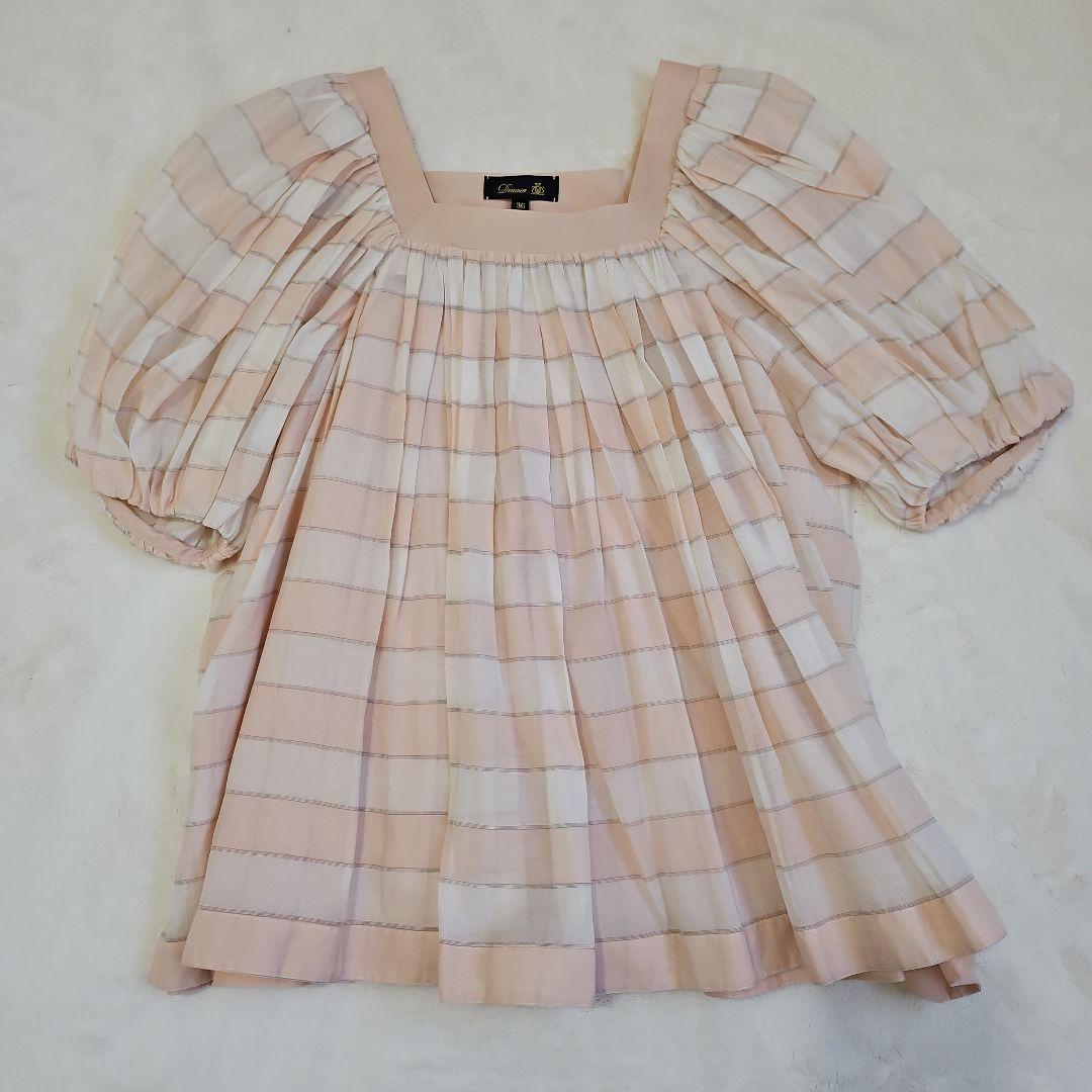 極美品 ドゥロワー コットンシルクチェックギャザーブラウス 38