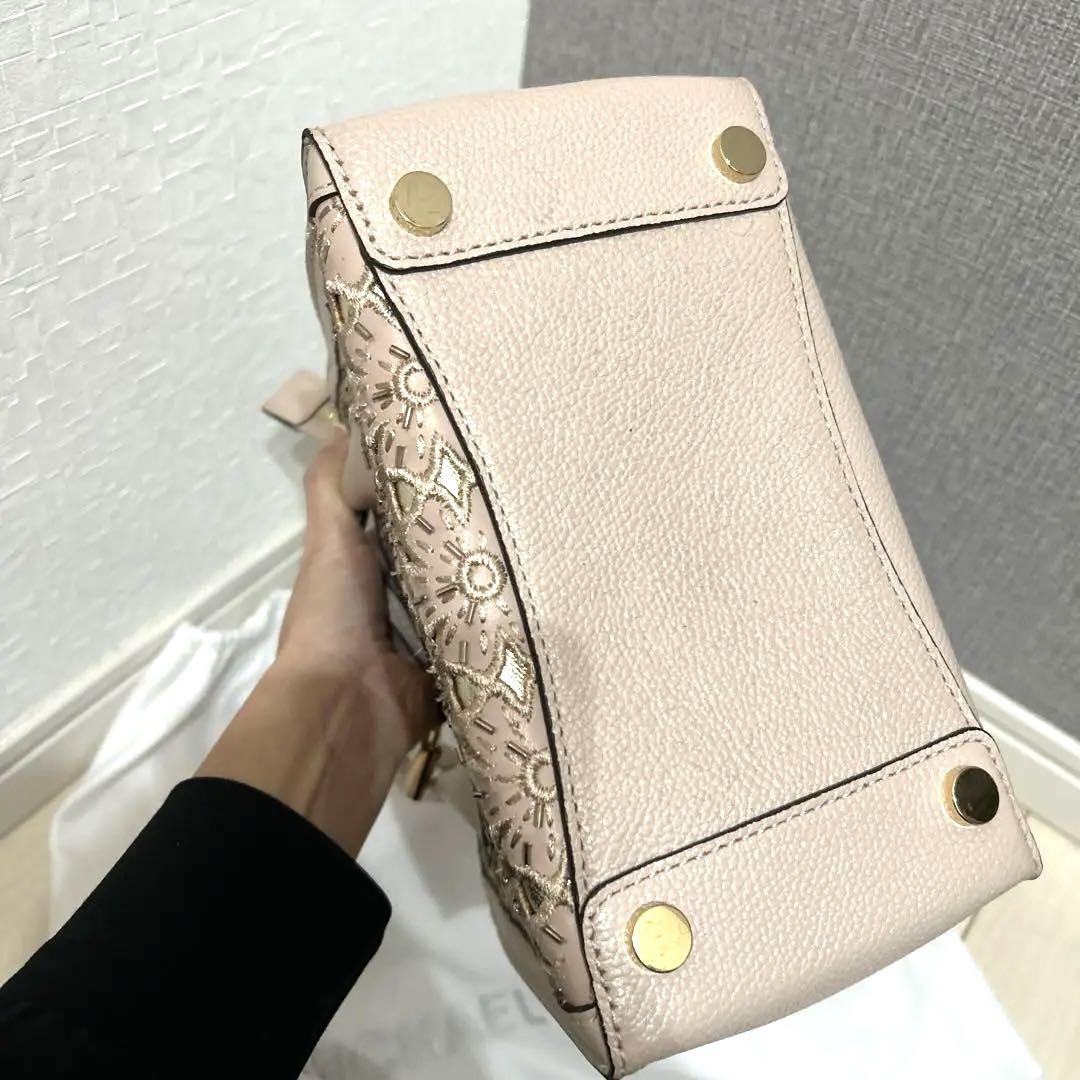レア 美品 マイケルコース 刺繍 ハンドバッグ ピンクベージュ