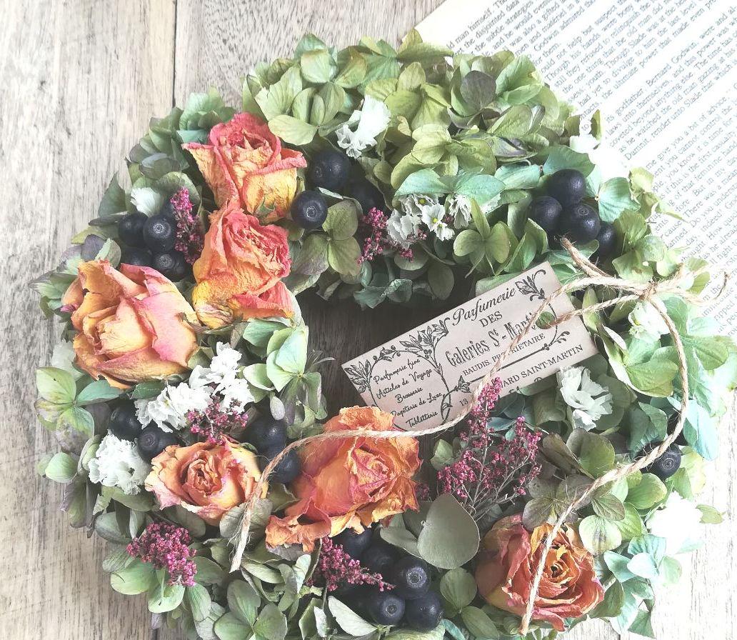 紫陽花と薔薇♪ フラワーリース B2017 ドライフラワーリース 画像6