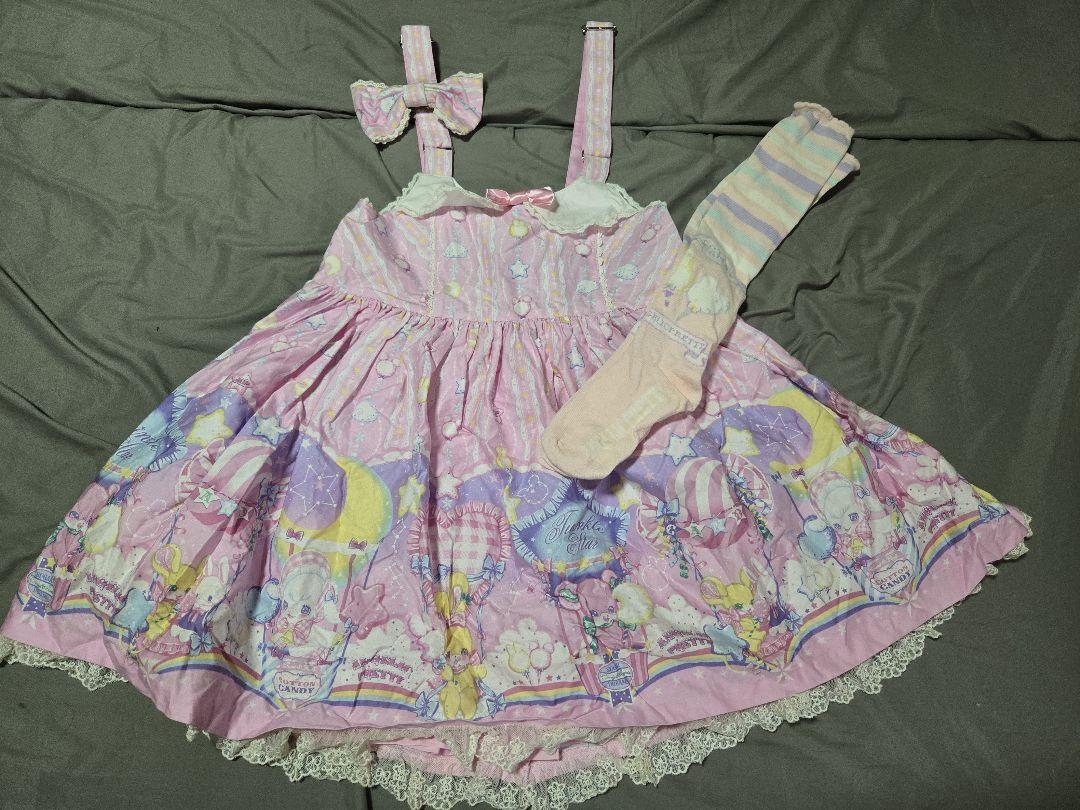 Angelic Pretty新品cottoncandyサロペット＆リボン＆靴下