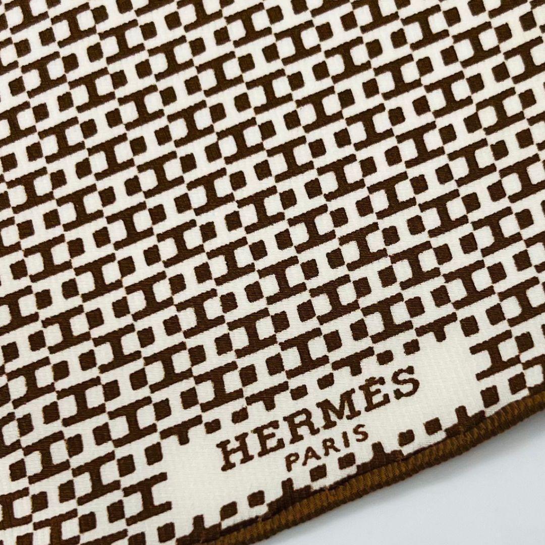 品質が完璧 HERMES エルメス ロサンジェ スカーフ ホワイト ブラウン シルク 小物