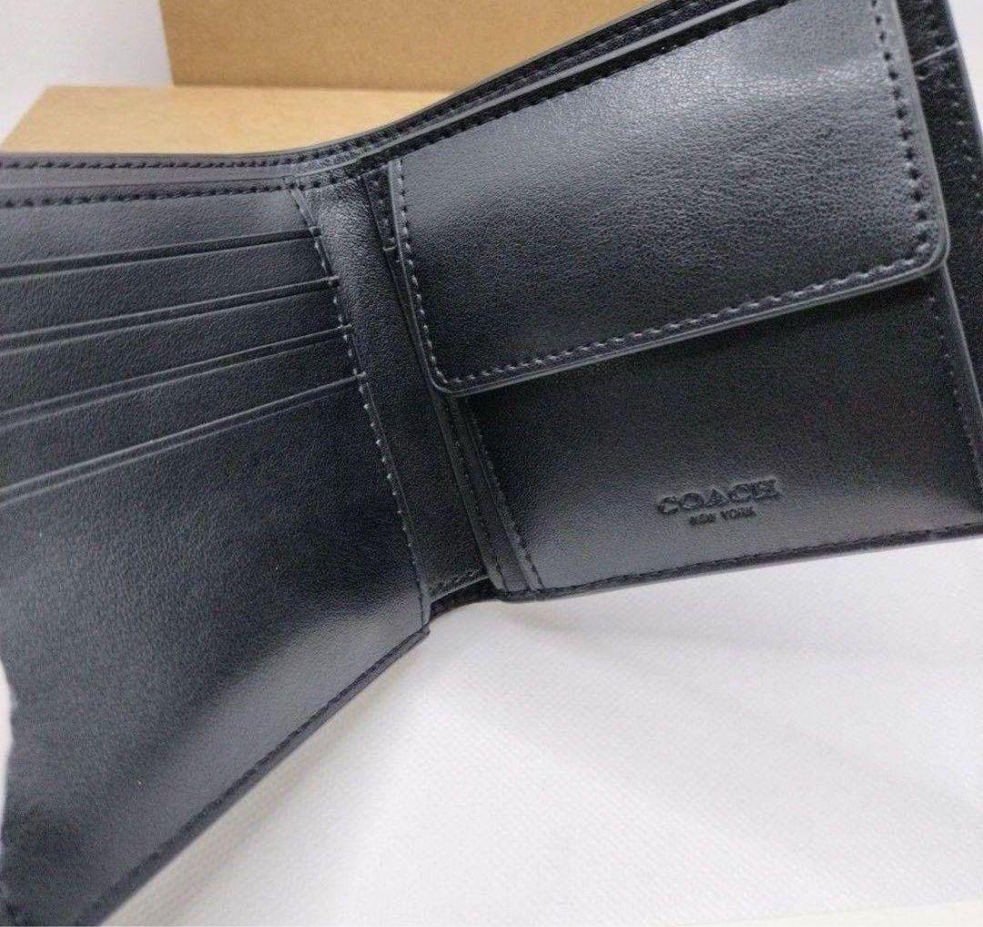 値下げ新品未使用COACH 二つ折り財布 ブラック レザー