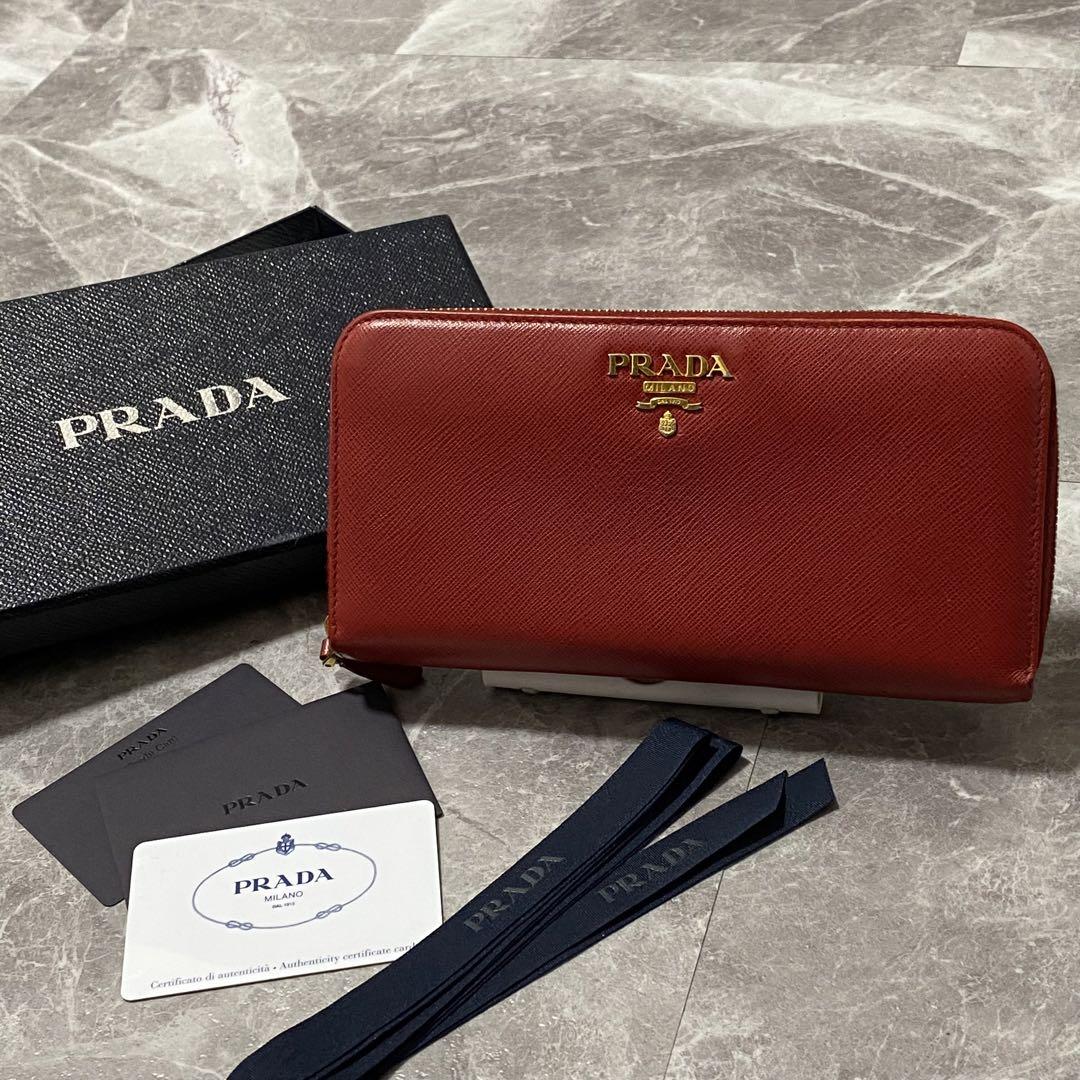 極美品/付属品完備【PRADA】サフィアーノレザー 牛革型押し 長財布 レッド 画像2