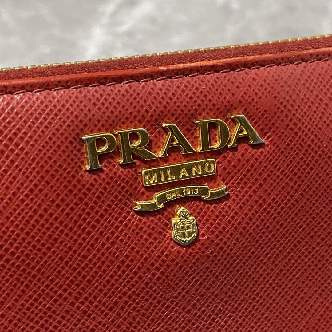 極美品/付属品完備【PRADA】サフィアーノレザー 牛革型押し 長財布 レッド 画像3