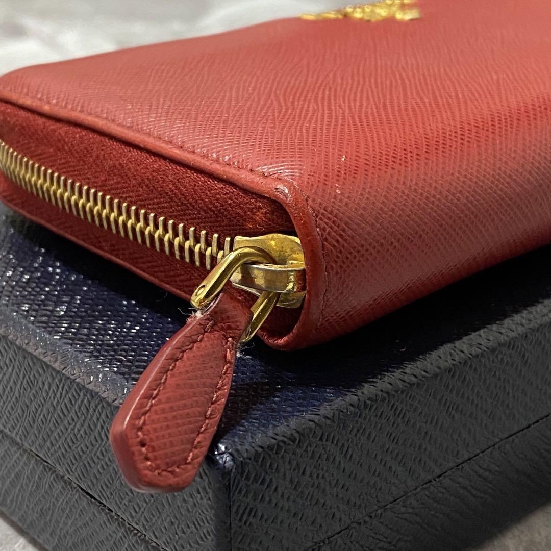 極美品/付属品完備【PRADA】サフィアーノレザー 牛革型押し 長財布 レッド 画像5