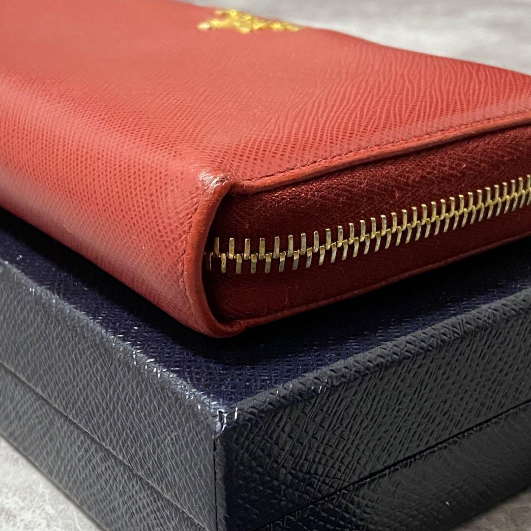極美品/付属品完備【PRADA】サフィアーノレザー 牛革型押し 長財布 レッド 画像8