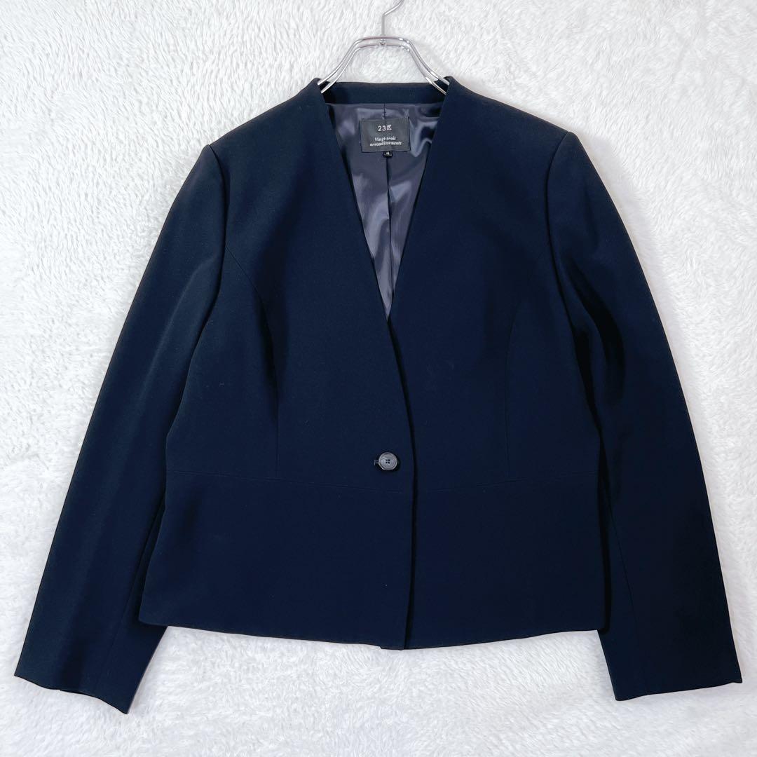 23区✨大きいサイズ ノーカラージャケット Vネック 濃紺 46 3XL 洗える