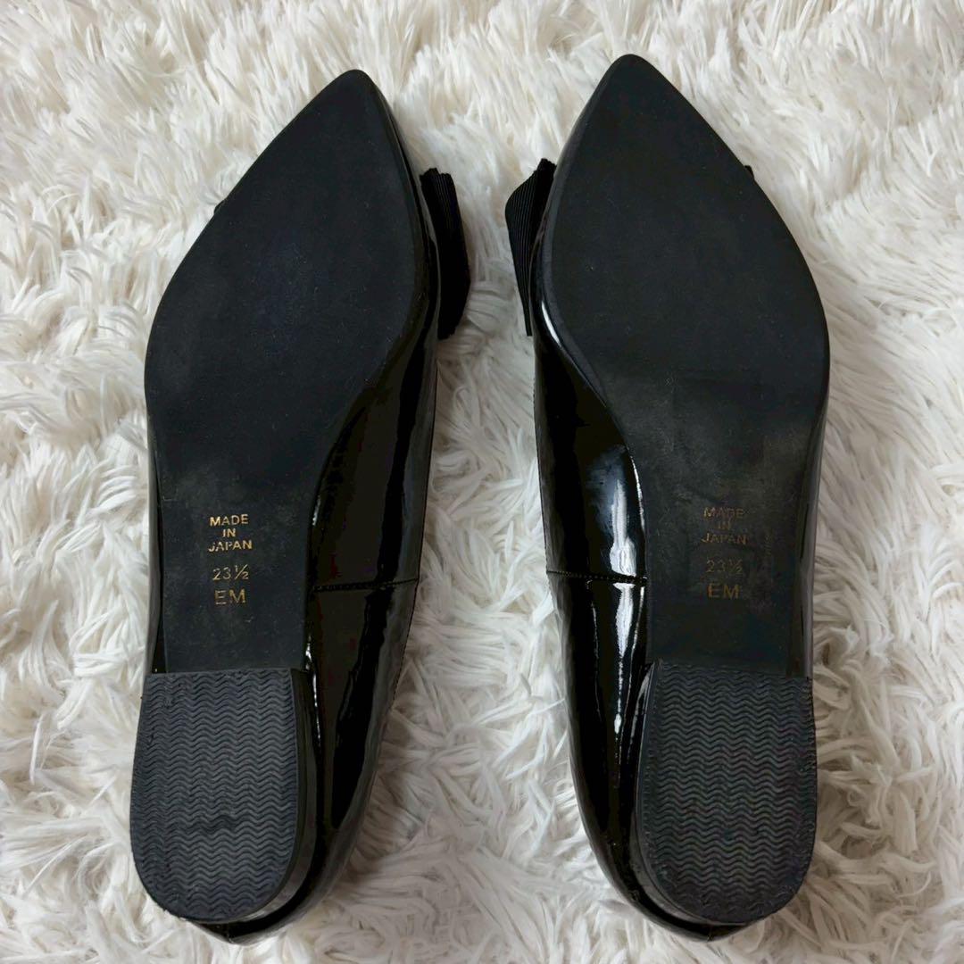美品　ダイアナ　グログランリボン　オペラシューズ　ブラック　エナメル　23.5